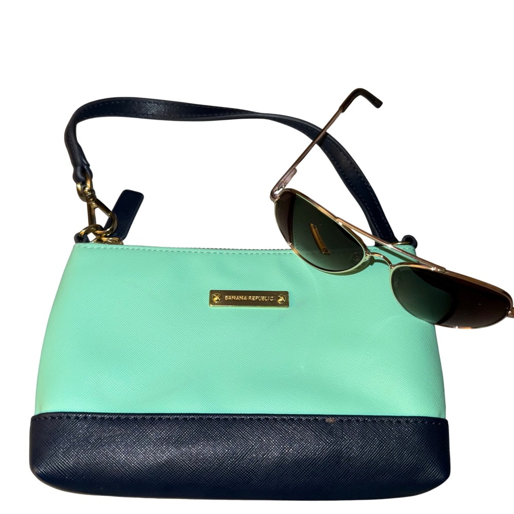 Banana Republic Bundle Sunglasses and‎ Wristlet Mint Green Colorblock Bag